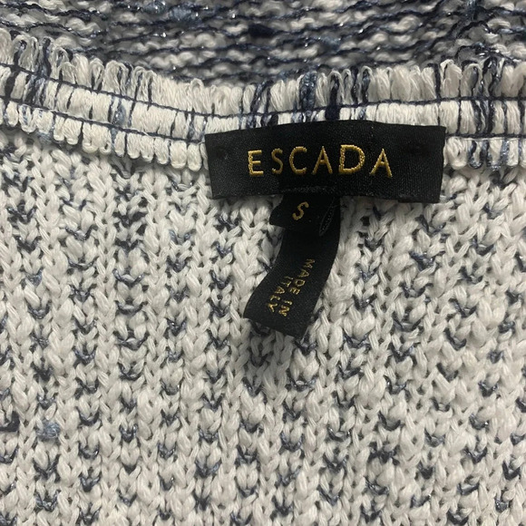 Escada Harbor Blue Tweed Fringe Knit Sweater Blazer Jacket Size US Small - Picture 9 of 11